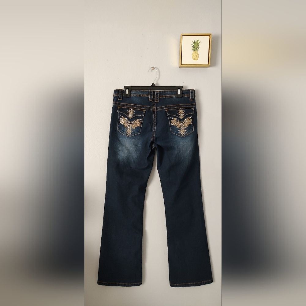 Jeans Women V  Cristian  Color Dark Blue Size 12 Embellished Pockets Zipper